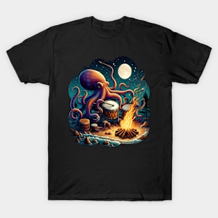 Drumming Octopus by the Campfire T-Shirt